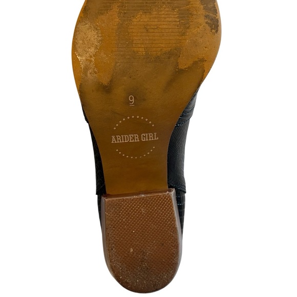 Arider Girl Black Croc Embossed Western Ankle Boots Size 9 - Picture 9 of 10